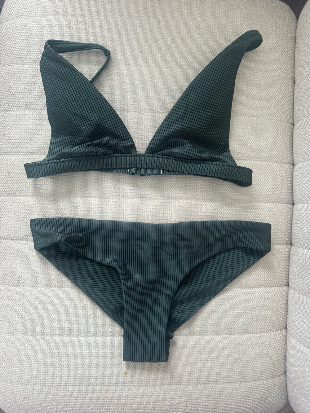 aerie Ribbed Triangle Bikini Set in Forest Green